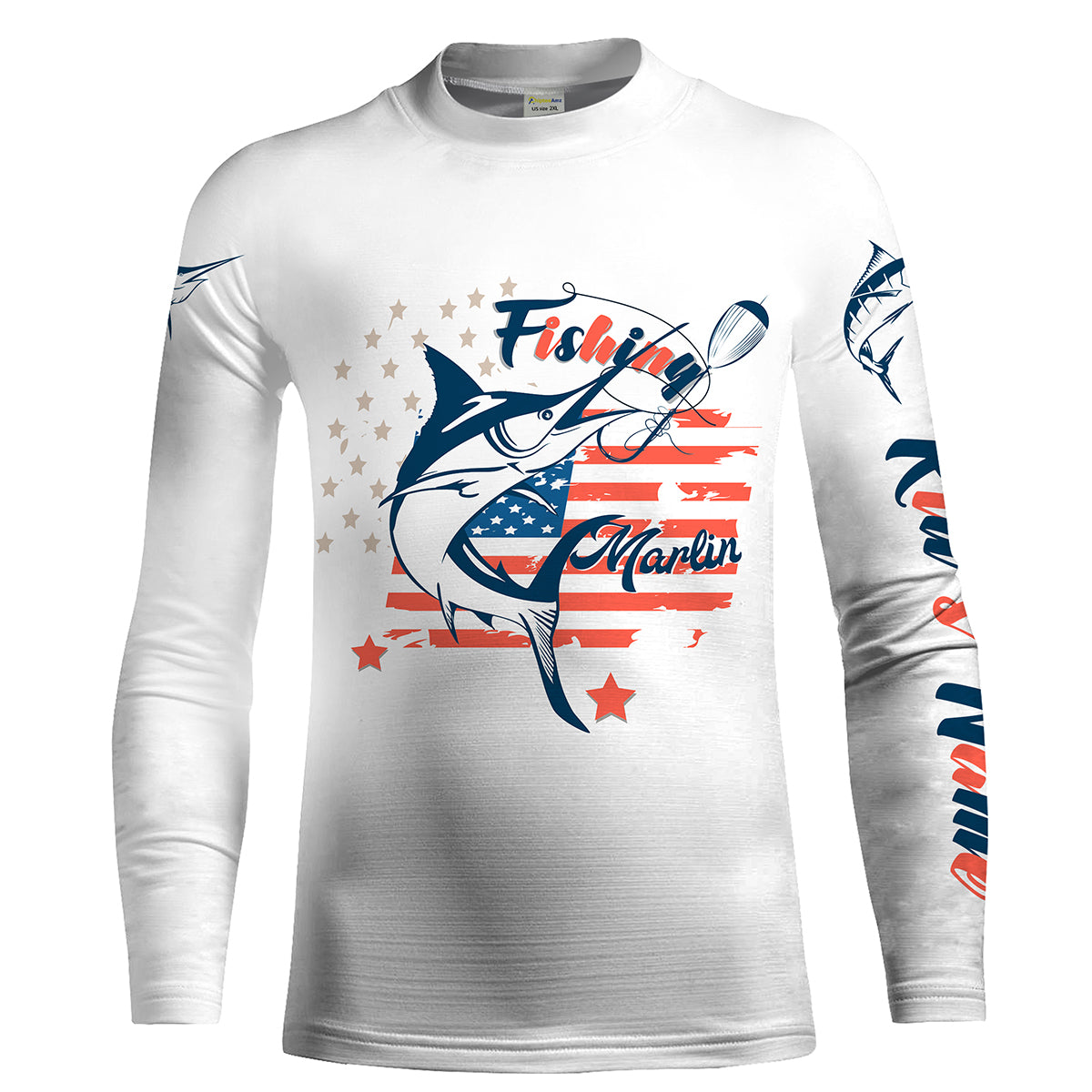 Marlin fishing American flag patriot 4th July Customize name long sleeves UV protection fishing shirts NQS2032
