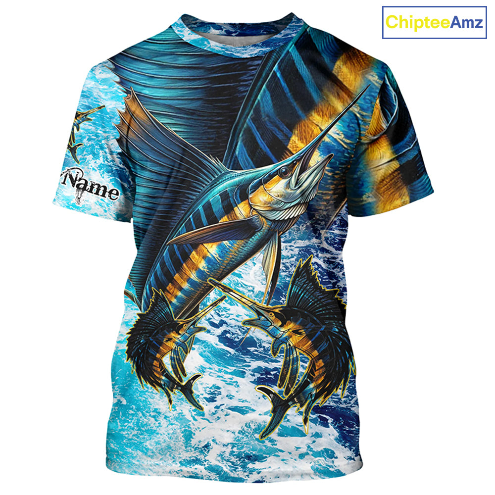 Sailfish fishing scales blue sea water camo Custom UV protection performance long sleeve fishing shirt NQS7097
