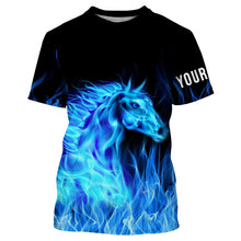 Load image into Gallery viewer, Blue fire horses Custom Horse Shirts personalized equestrian clothing, gifts for horse lovers NQS3278