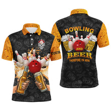 Load image into Gallery viewer, Funny bowling beer skull bowling shirts for men custom name bowling and beer therefore I'm here NQS4478