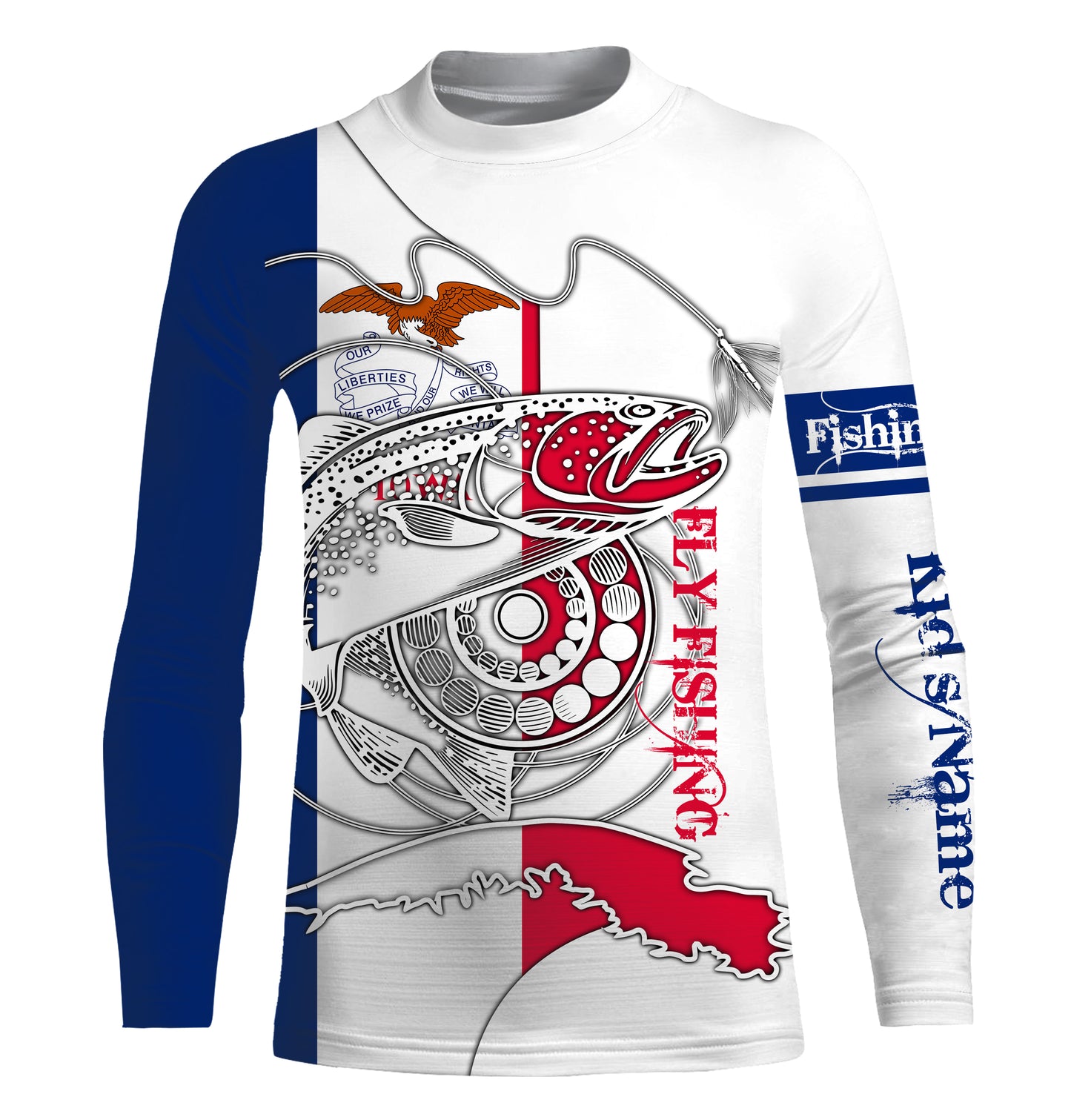 Trouts fly fishing IA Iowa custom name sun protection UPF 30+ performance fishing shirts NQS3605