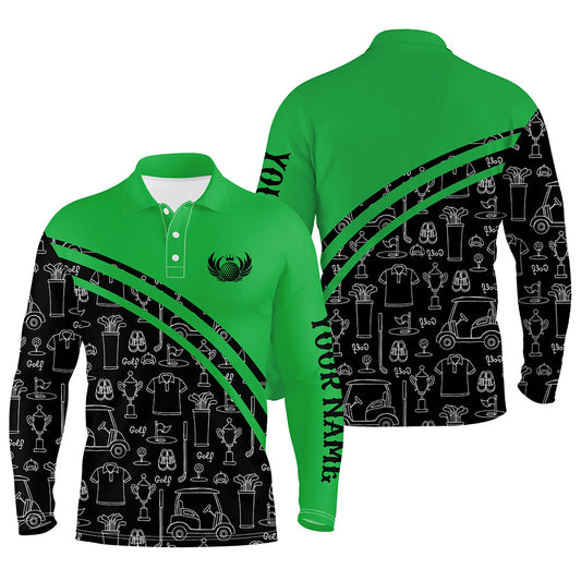 Mens golf polos shirts custom black pattern short long sleeve golf shirts, golf gift for him | Green NQS5242