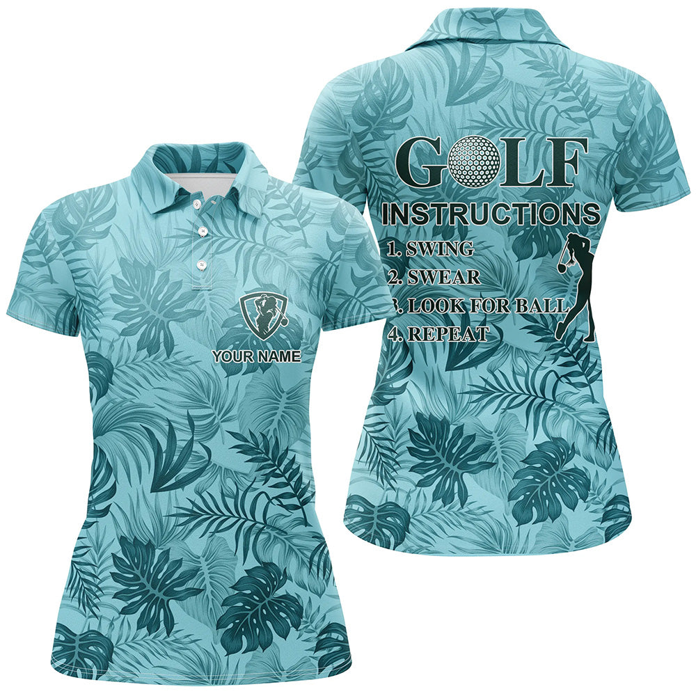 Blue tropical plants Womens golf polos shirt custom golf instruction swing swear look for ball repeat NQS5275