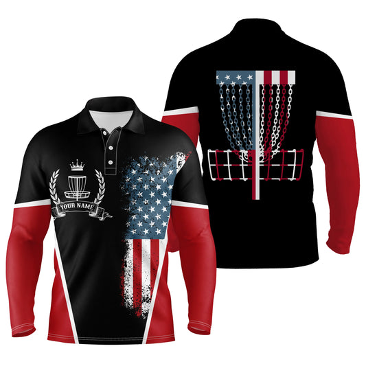 American flag Disc golf basket patriotic Men polo shirts custom name disc golf shirt for mens NQS4997