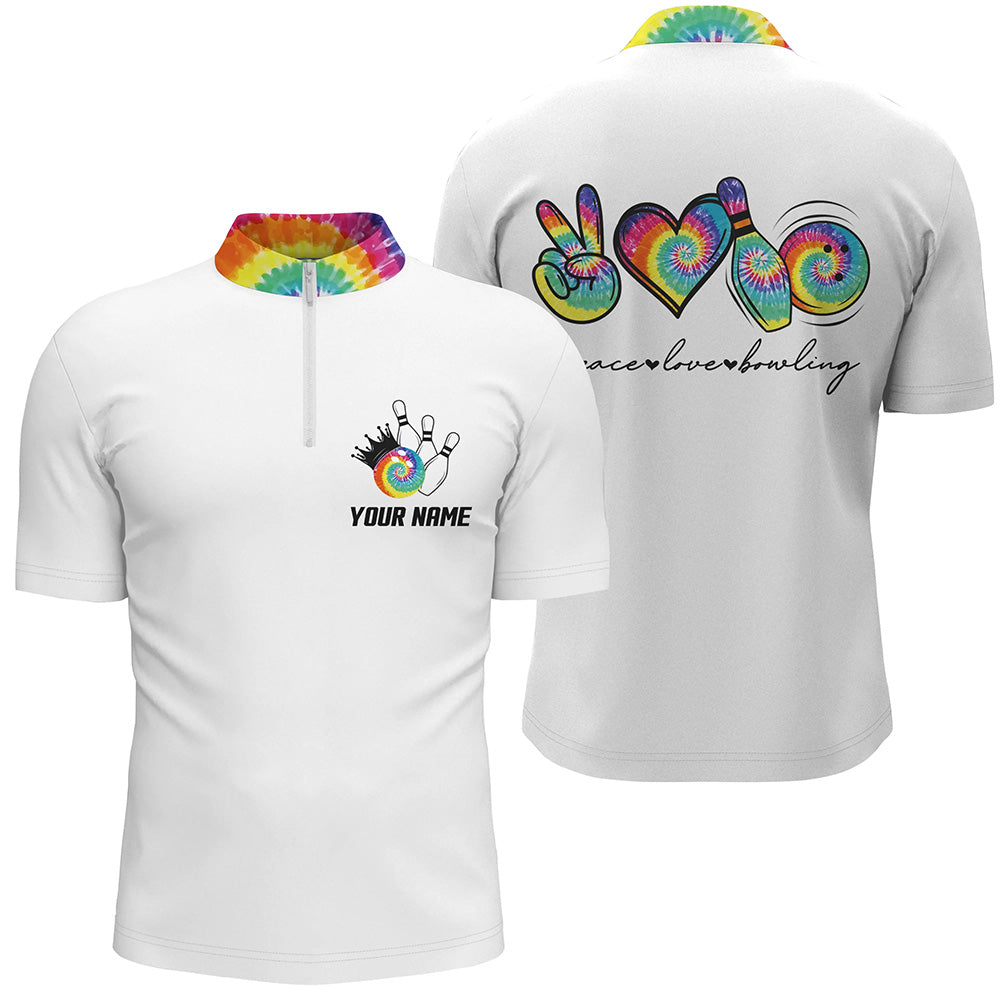 Colorful tie dye peace love bowling custom Bowling Quarter-Zip Shirts for men, team bowling shirts NQS6693