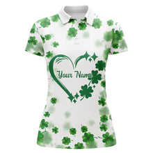 Load image into Gallery viewer, Womens golf polos shirts custom green clover heart St Patrick's Day pattern ladies golf polos NQS7197