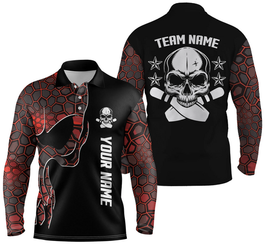 Red camo personalized bowling shirt for men – custom name design side view