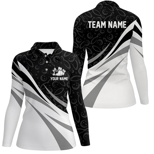White and black camo bowling polo shirts for women Custom Team bowling jerseys, gift for bowlers NQS7242