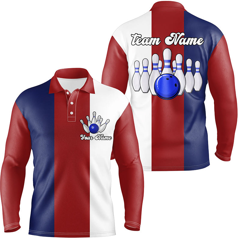 Personalized Red white and blue Retro Bowling Polo Shirts For Men cust ChipteeAmz
