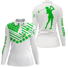 Load image into Gallery viewer, Womens golf polos shirts custom American flag green shamrock st patrick's day patriotic women golf top NQS7042