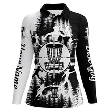 Load image into Gallery viewer, Black and white Womens golf polo shirts custom disc golf basket disc golf shirts NQS7296