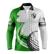 Load image into Gallery viewer, Green & white golf ball long sleeve upf golf polo shirts custom name golf gifts for men NQS3485