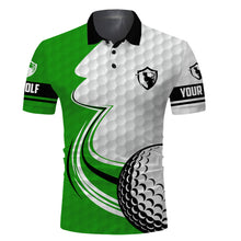 Load image into Gallery viewer, Green & white golf ball long sleeve upf golf polo shirts custom name golf gifts for men NQS3485