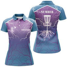 Load image into Gallery viewer, Blue purple Womens Disc golf polo shirt lightning thunder custom disc golf jerseys, Disc golf shirt NQS7318