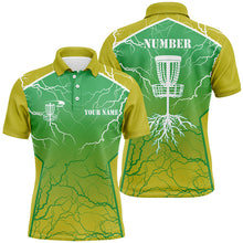 Load image into Gallery viewer, Yellow green Mens Disc golf polo shirt lightning thunder custom disc golf jerseys, disc golf shirt NQS7319
