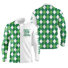 Load image into Gallery viewer, Mens golf polo shirts green argyle plaid custom I'm a simple man I like golf and believe in Jesus NQS5020