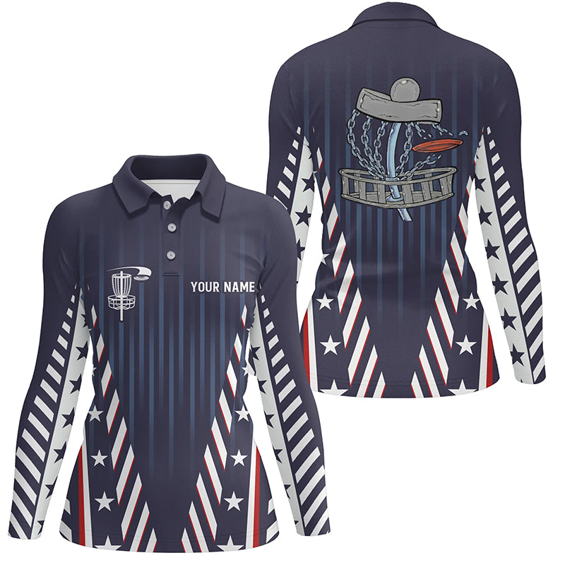 Women disc golf polo shirts custom red white and blue stars disc golf