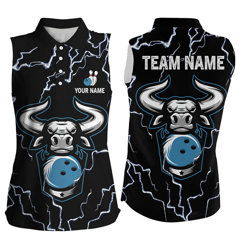 Bowling Bull Thunder Lightning Black women Bowling sleeveless polo custom Bowling Team League Jersey NQS6498