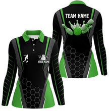 Load image into Gallery viewer, Black Women's Polo Bowling Shirt Custom Name Ladies Bowlers Jersey, team bowling outfits | Green NQS6502