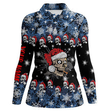 Load image into Gallery viewer, Funny Christmas Skull Santa snowflake pattern custom Womens golf polo shirts, golf attire for ladies NQS6778
