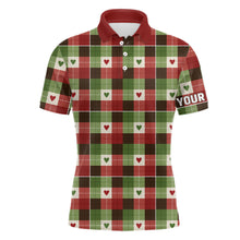 Load image into Gallery viewer, Mens golf polo shirts custom green & red Flat christmas plaid pattern shirts for mens, golfer gifts NQS6584