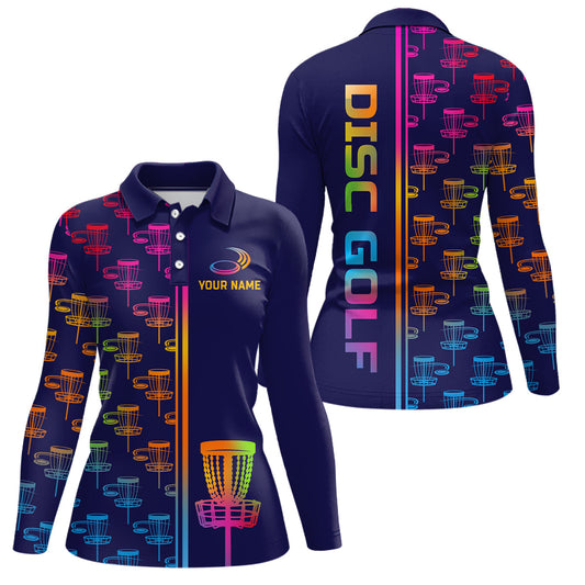 Womens golf polos shirts colorful gradient disc golf basket custom disc golf jerseys NQS7205