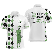 Load image into Gallery viewer, Black and green argyle pattern Mens golf polo shirts custom Let's par tee skull golf gifts for mens NQS6918