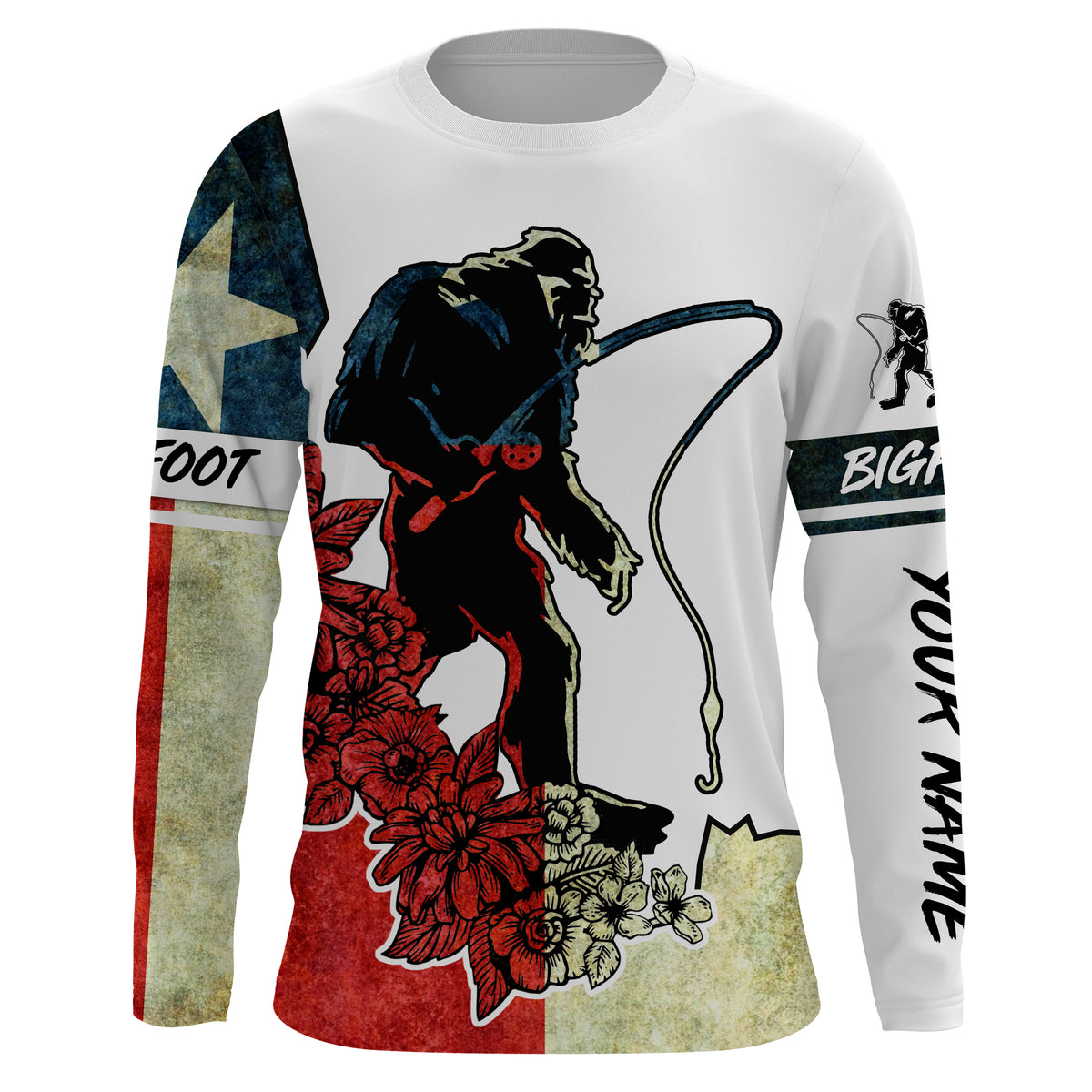 Custom Bigfoot Shirt Texas flag 4th of July Bigfoot Fishing Sasquatch
