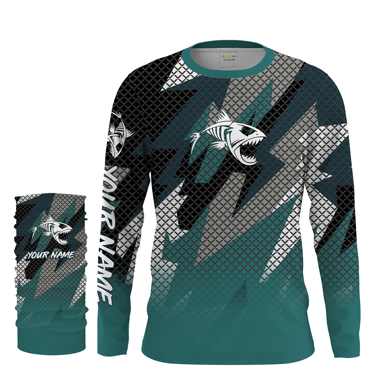 Fish Skeleton Camo Long Sleeve Tshirt Performance Fishing Shirts with UV Protection - Personalized Fishing Gifts FSD2230