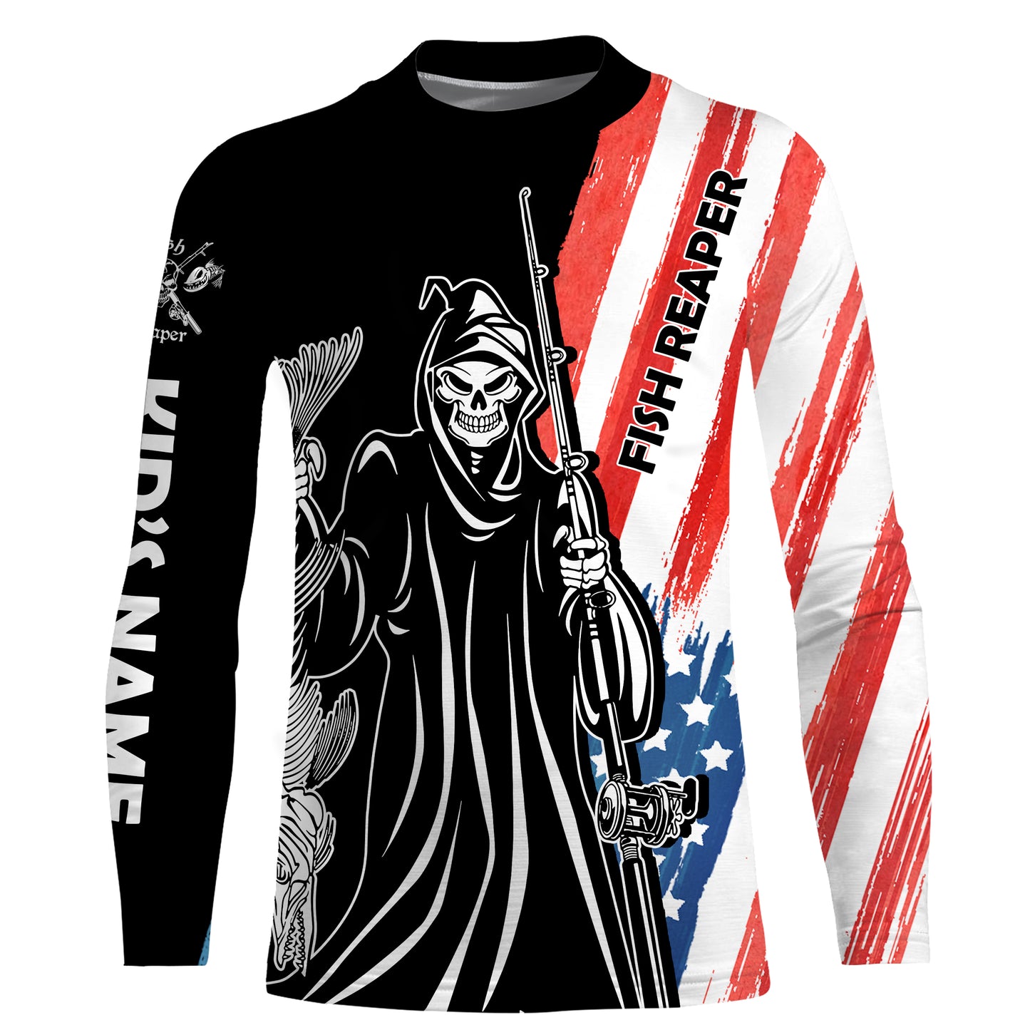 Fish Reaper American Flag Patriotic Custom Name UV Protection Shirt, Personalized Fishing Gifts - FSD2464