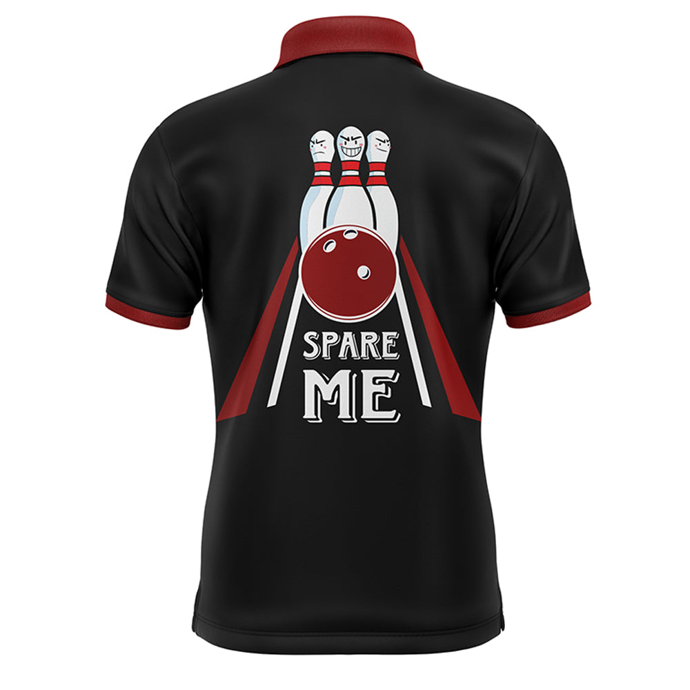 Red & Black Polo Bowling Shirt for Men, Custom Name Bowling Jersey, Spare Me Bowlers Shirt NBP133