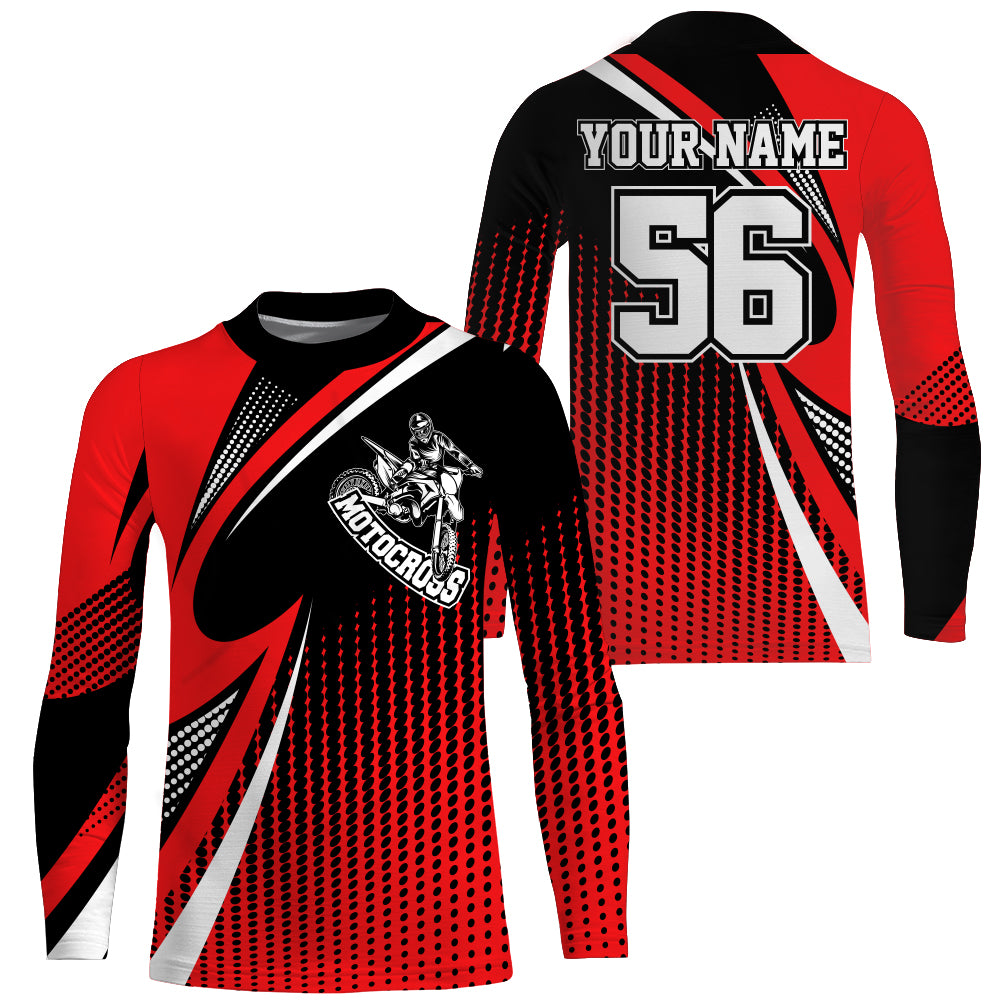Custom Motocross Jersey Youth Men UPF30+ Red Dirt Bike Shirt MX Racing Off-road Riding Motorcycle NMS1413