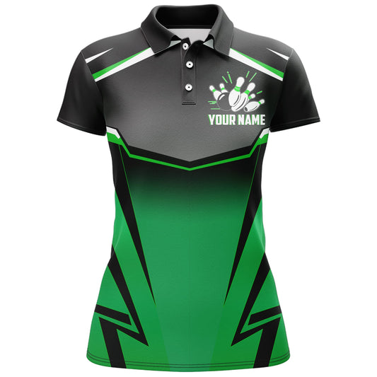 Custom Bowling Shirt for Women Kingpins Green Polo Bowling Shirt with Name, Ladies Bowling Jersey NBP182