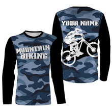 Load image into Gallery viewer, Unisex Mountain Biking Jersey - Custom Name Blue Camo MTB Jersey Cycling Shirt for Cyclist Bike Riders JTS415