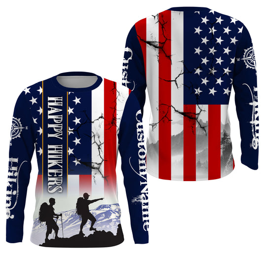 Personalized Happy Hikers Shirt American Flag Shirt Hiking T-shirt Best Gifts for Hikers, Father UPF 30+| SP125