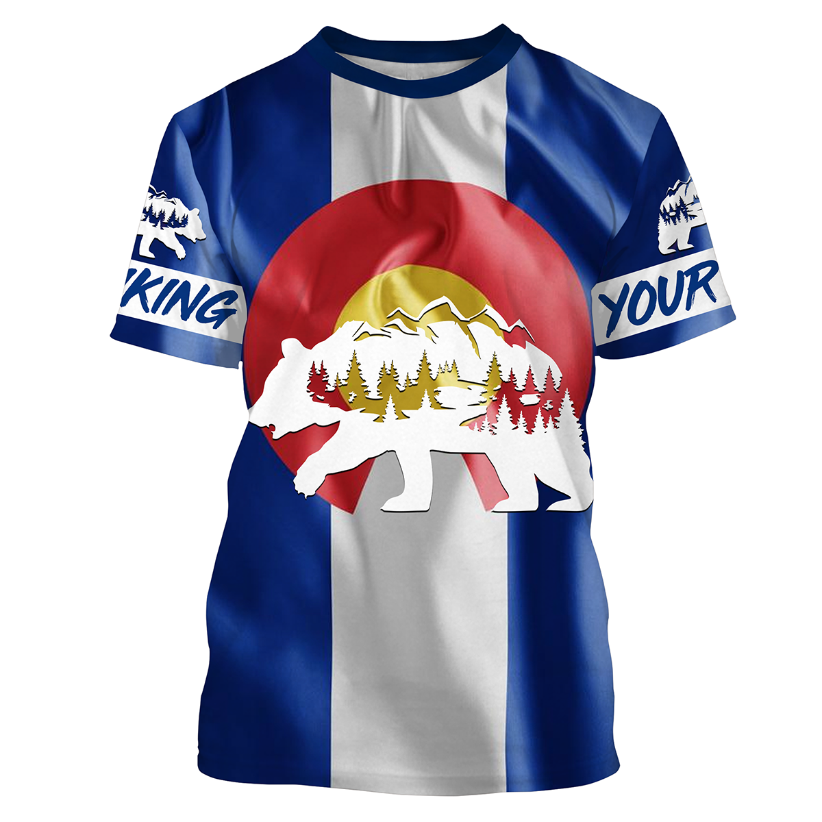 CO Hiking Custom Colorado Flag Bear in Forest Hiker Custom Name Sun Protection UPF30+ Gift for Hikers| SP30