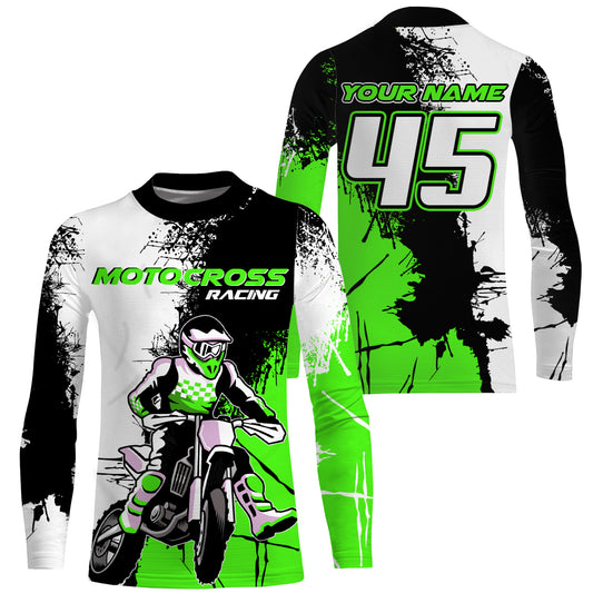 MX Jersey Kid Men Women UPF30+ Custom Dirt Bike Shirt Green Motocross Racing Off-Road Motorcycle PDT591