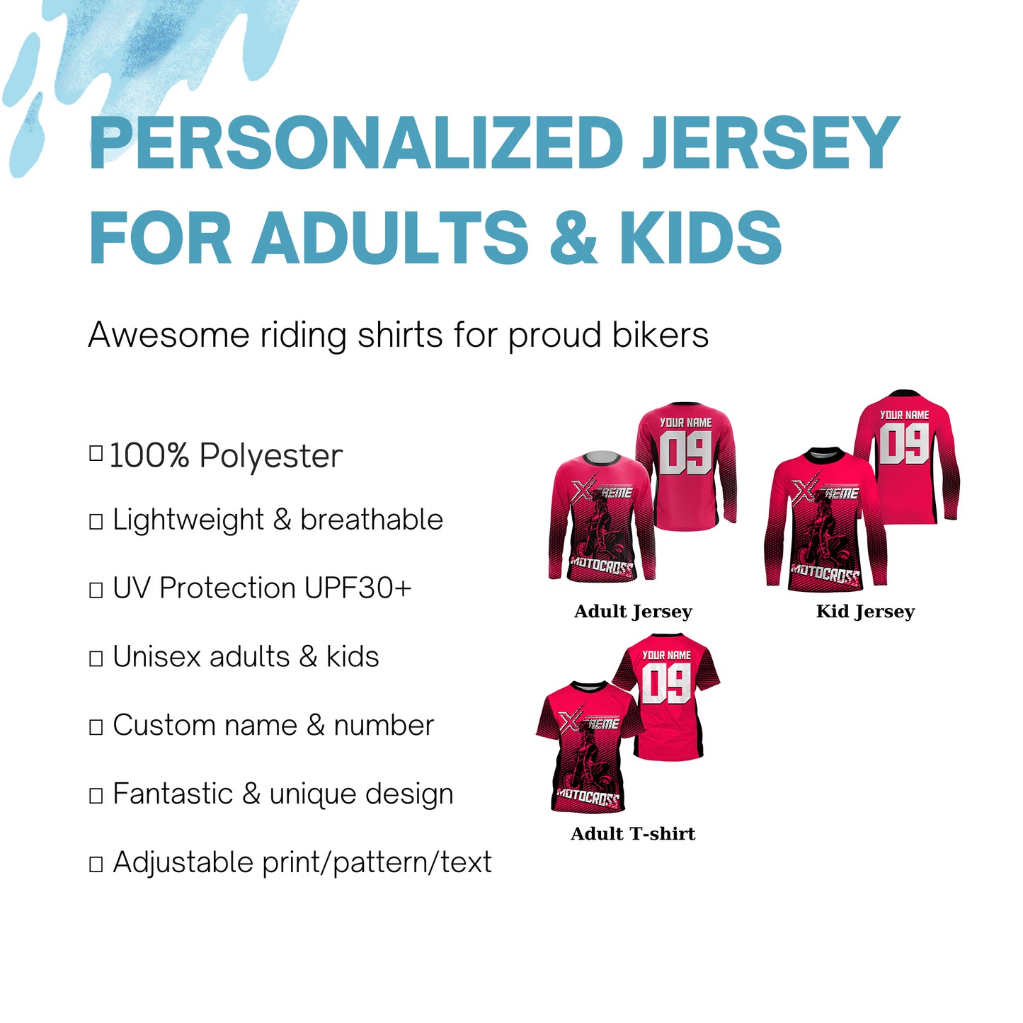 Extreme Motocross jersey biker girl custom number kid&adult MX racing UPF30+ youth off-road shirt PDT216