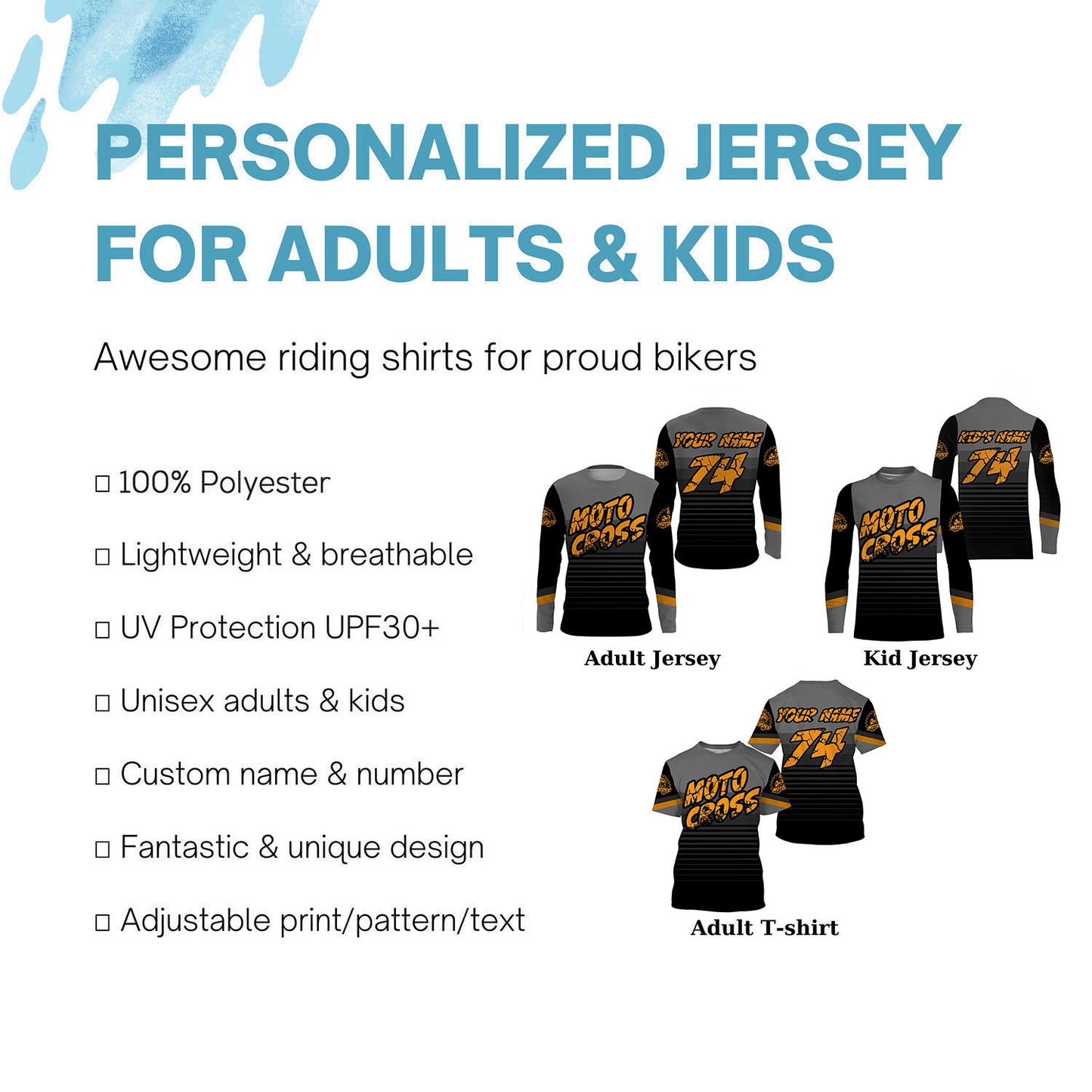 Dirt bike jersey youth&adult personalized black MX racing UV Motocross shirt off-road motorcycle PDT156