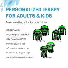 Load image into Gallery viewer, Personalized green Motocross jersey UPF30+ youth&adult dirt bike riding off-road extreme MX shirt PDT256