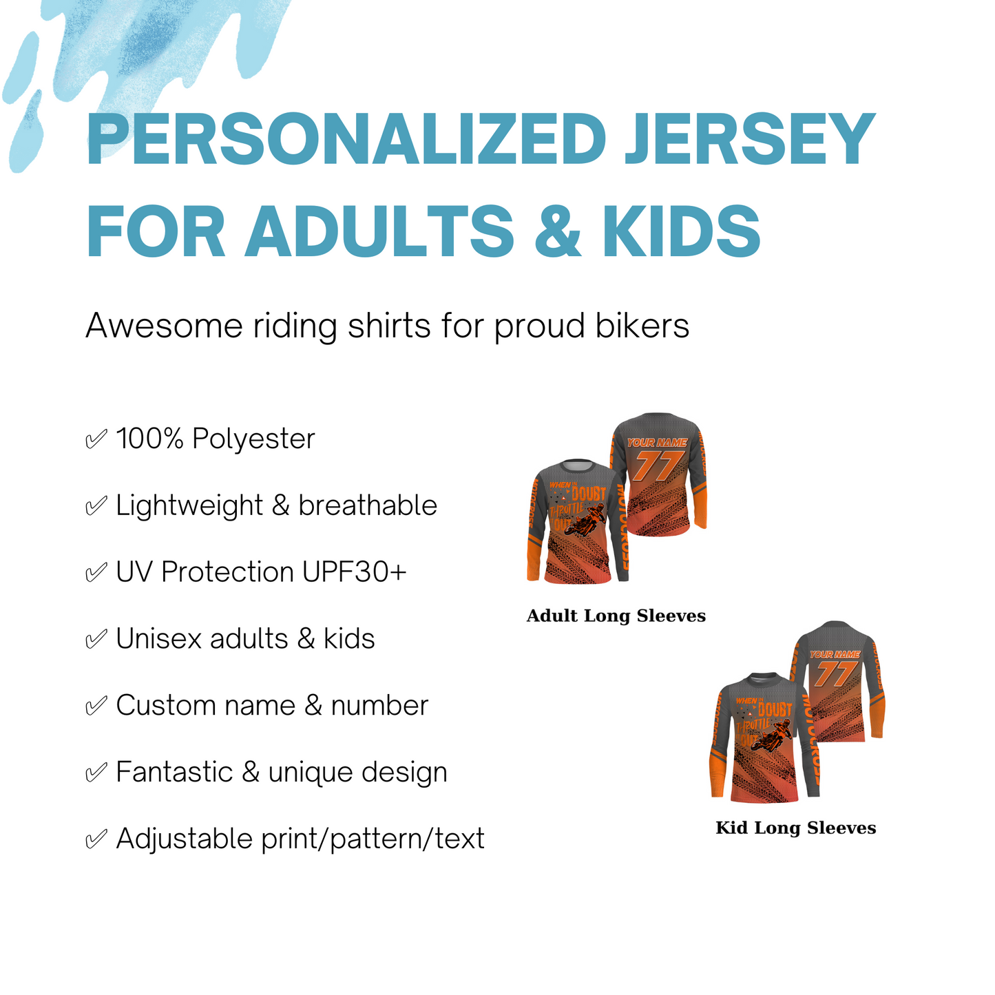 Personalized Dirt Bike Jersey UPF30+ When in Doubt Throttle It out, Orange Motocross MX Racing NMS1186