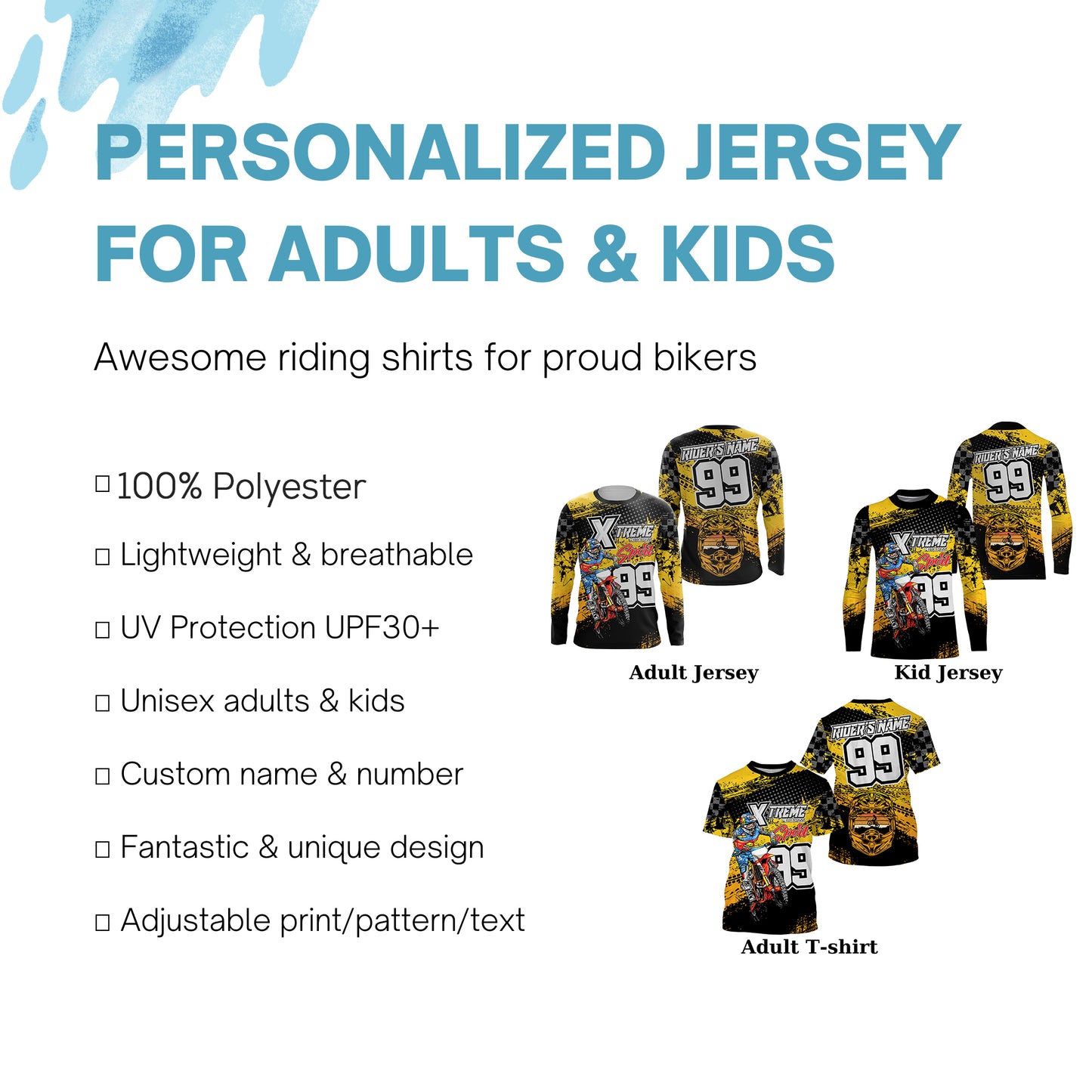 Men women kids custom name&number Motocross racing jersey extreme off-road shirt UPF30+ motorcycle PDT139