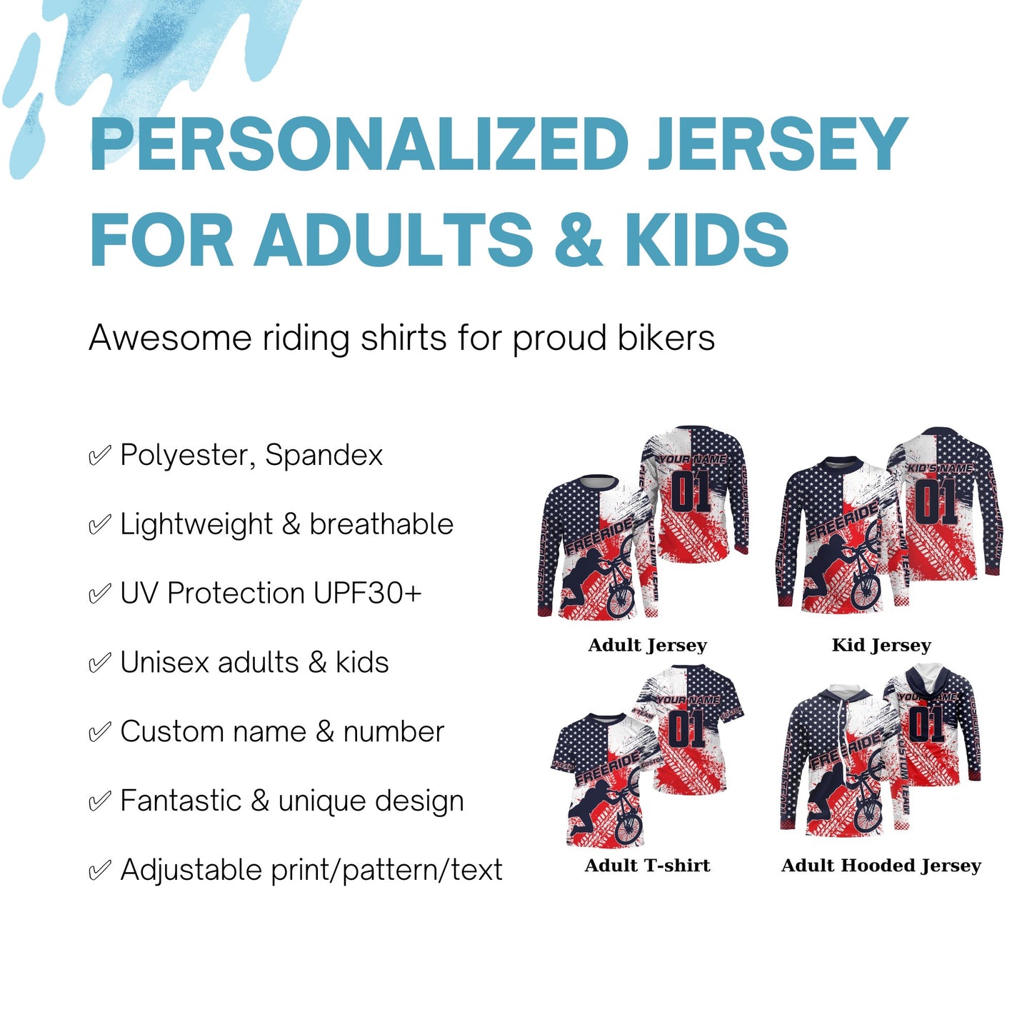 Patriotic adult kid BMX jersey Personalized UPF30+ American freeride bike shirt USA Cycling gear| SLC26