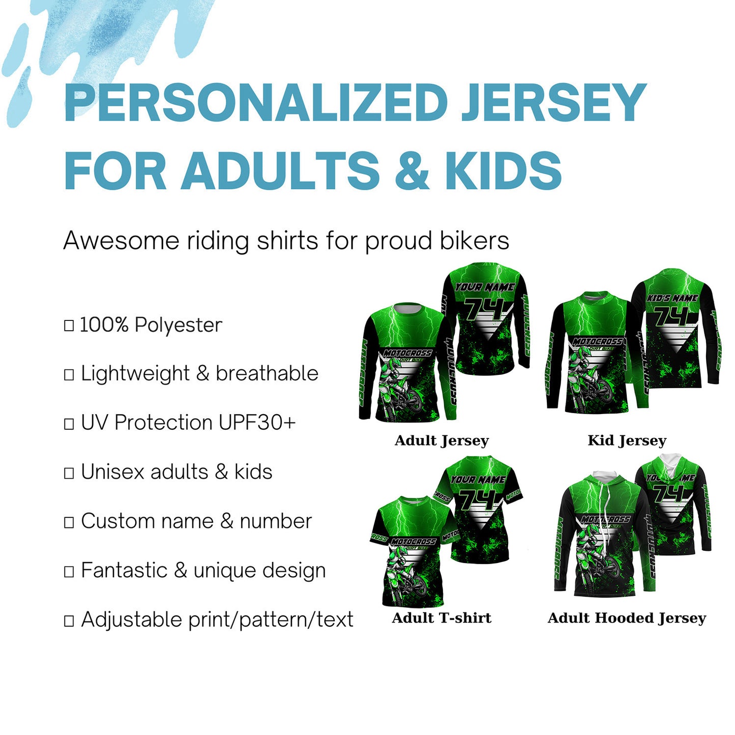 Xtreme dirt bike custom green MX jersey UPF30+ kid men women Motocross racing motorcycle shirt PDT68