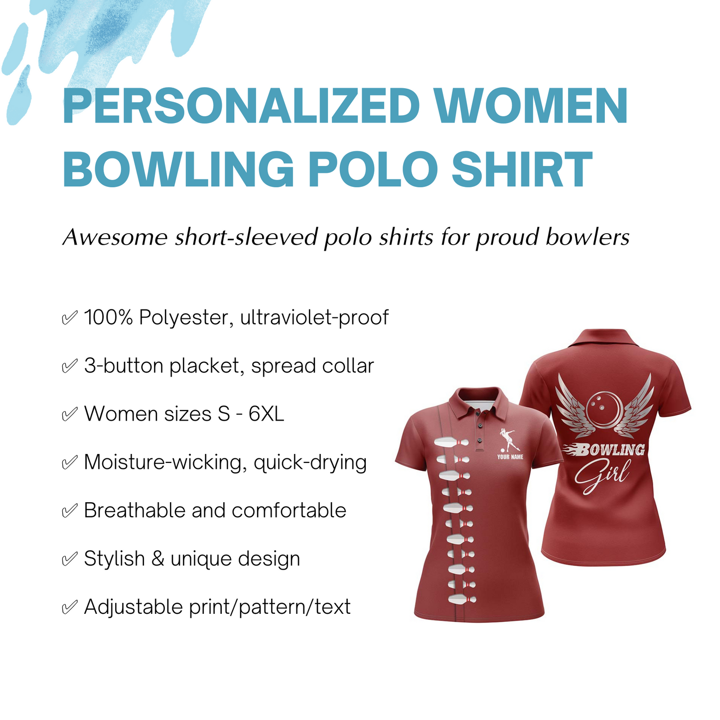 Personalized Women Polo Bowling Shirt, Bowling Girl Beautiful Wings Bowlers Jersey NBP35