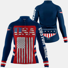 Load image into Gallery viewer, USA Men & Women cycling jersey UPF50+ American bike shirt with 3 pockets & full zip MTB BMX Gear| SLC164