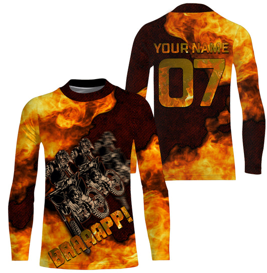 Brap Custom Motocross Jersey UPF30+ Adult&Kid 3D Fire Dirt Bike Racing Off-Road MX Motorcycle Shirt| NMS847