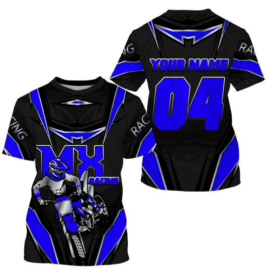 Customized name&number MX riding jersey blue kids men women Motocross racing UV off-road motorcycle PDT154
