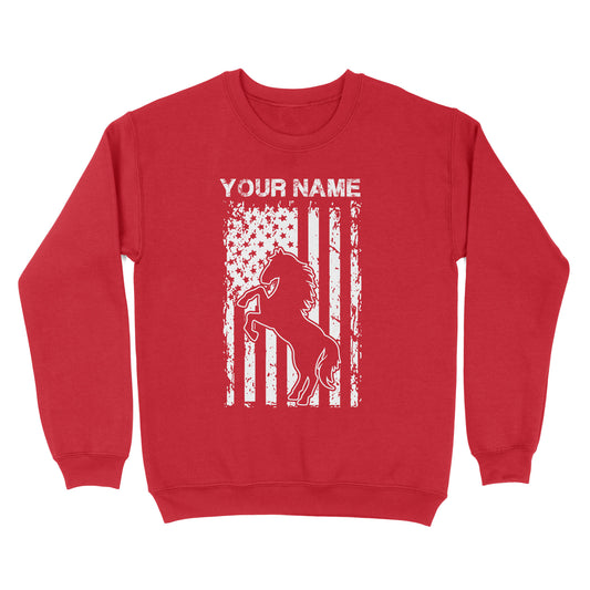 Personalized Horse American Flag, USA, Patriotic Cowgirl Equestrian shirts D02 NQS2773 - Standard Crew Neck Sweatshirt