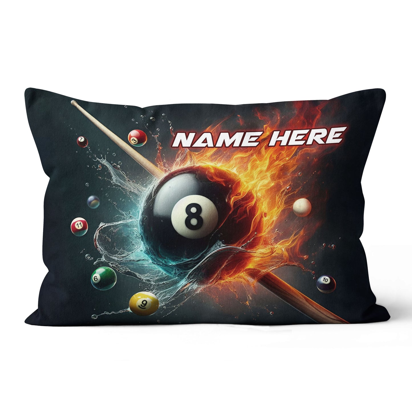 8 Ball Pool In Water And Fire Throw Pillow, Personalized Billiard Pillow TDM0840
